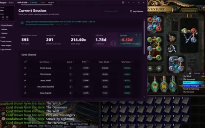 Soothsayer current session screen with a real-time tracking overlay attached.